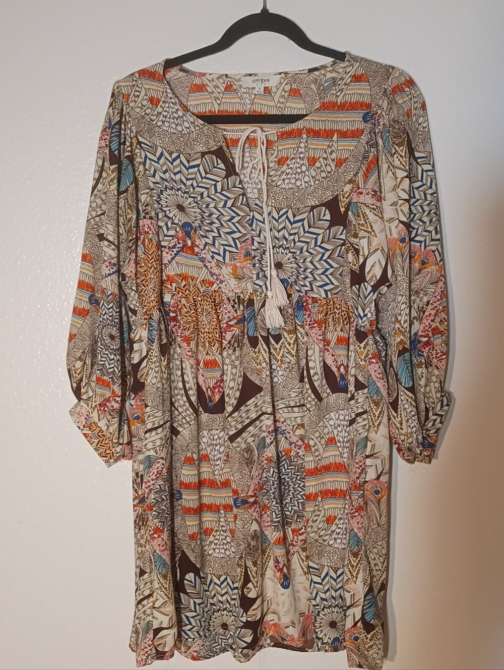 Umgee Multicolor Boho Mini Dress with Tassel Tie